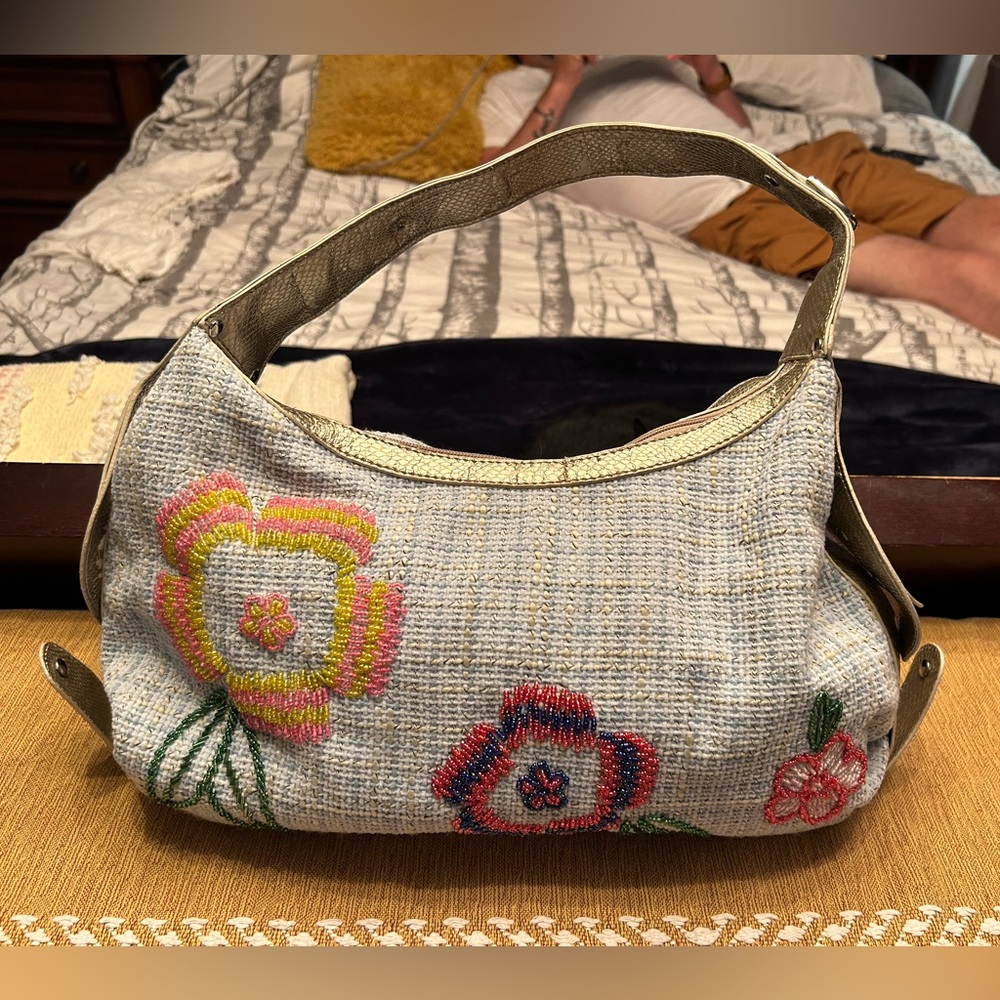 🍁🍁Very cute  blue tweed beaded purse